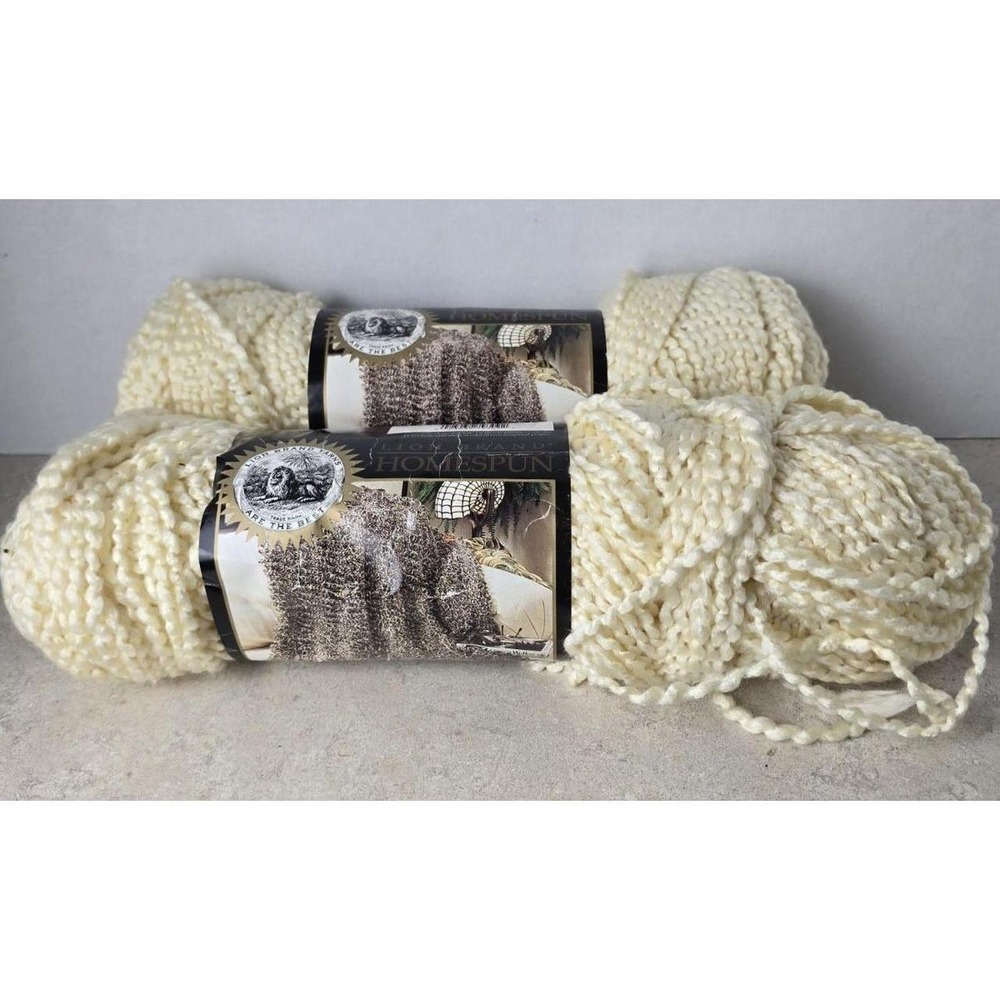 Lion Brand Yarn Unisex OS Cream Deco Homespun Textured Soft Crafting Lot of 2